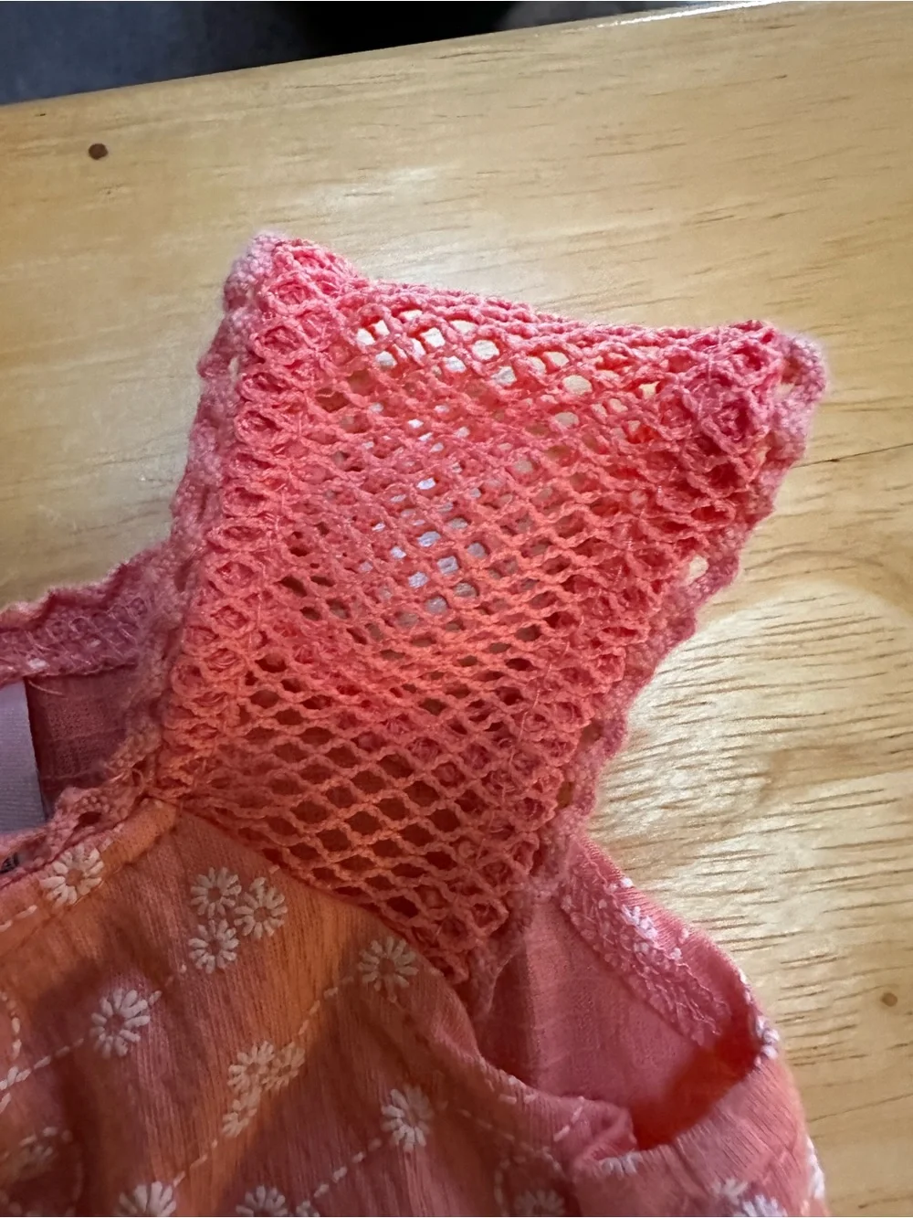 Little Me Coral Floral 2 piece Baby top with Eyelet Sleeves and denim shorts - Picture 4 of 10